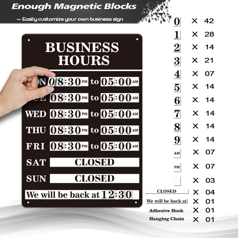 Magrooyar Magnetic Changeable Business Hours Sign, Metal Hours of Operation Signs for Business, Store Hours Sign for Glass Door or Window (BLACK) - Image 2